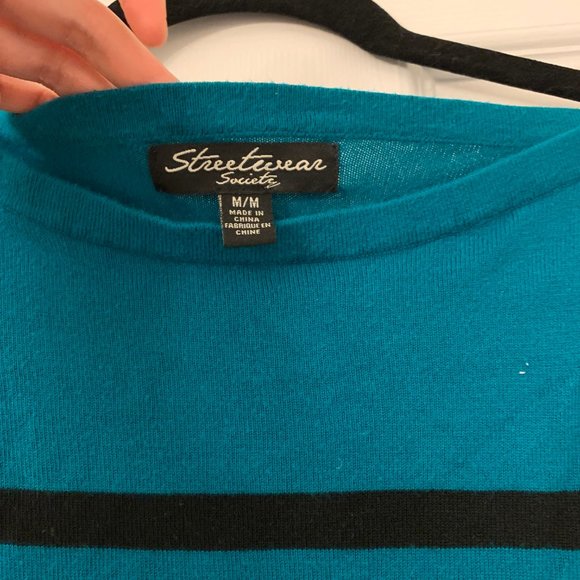 Striped Blue Teal Sweater Size M - Picture 2 of 2
